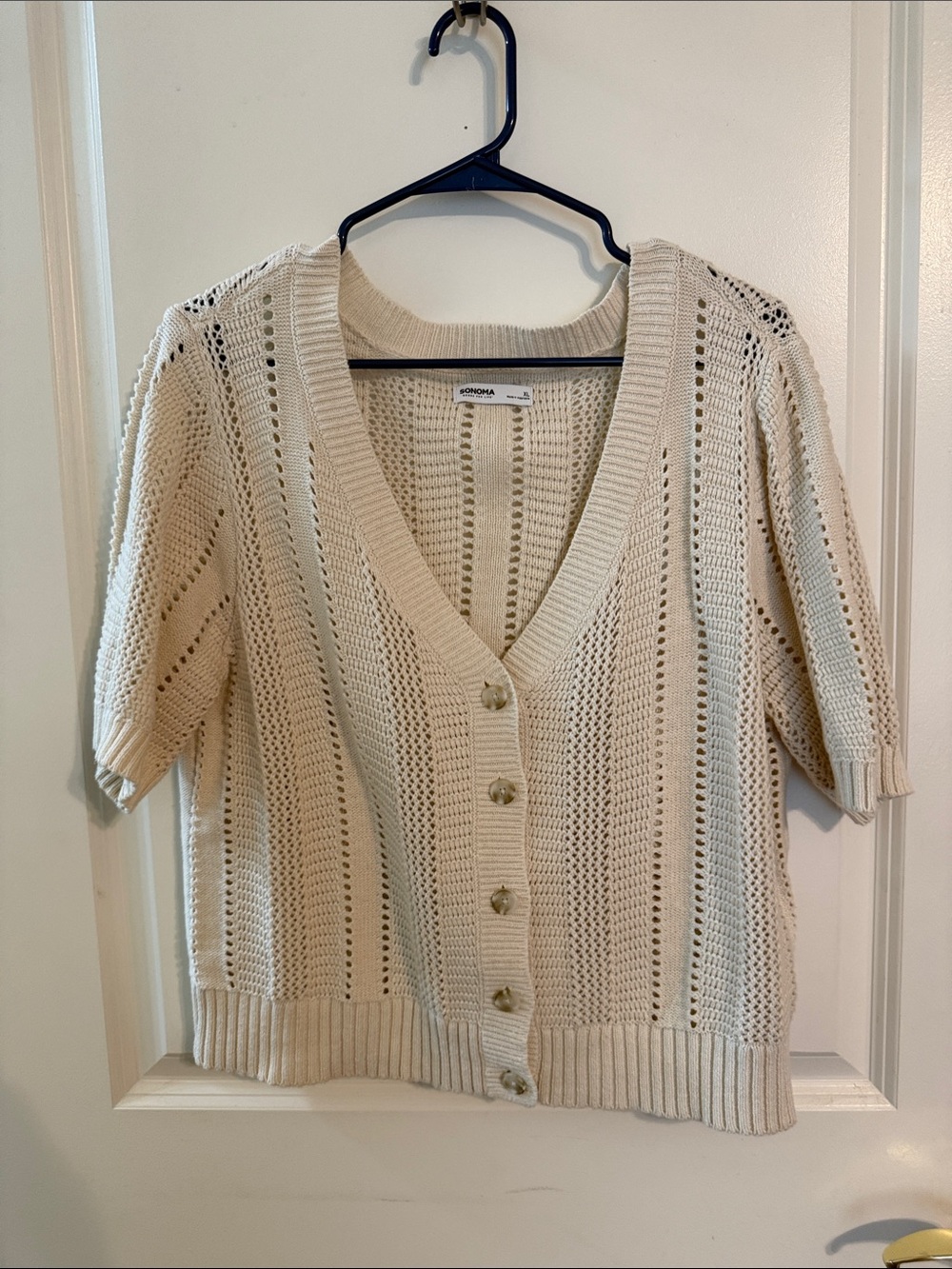 Sonoma Cream Open-Knit V-Neck Button Cardigan XL